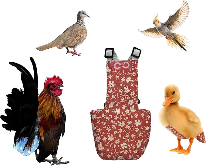 Chicken Duck Bird Diapers Diaperalls for Hens, Roosters, Ducks, Ducklings, Bird diaper - Reusable, Adjustable by Uni Infinity (Pink Floral, Chicken Small, 1, Count)