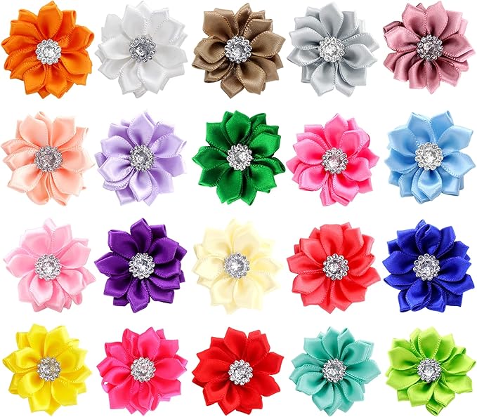 40Pcs Puppy Yorkie Dog Hair Bows Flower with Rubber Band,Pet Small Dog Girl Flower Christmas Hair Topknot Bowknot Hair Accessories Pet Grooming for Party Christmas Birthday