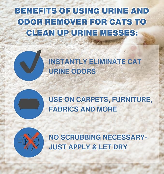 Instantly Urine Odor Remover & Eliminator for Cat Urine, Oxidizer Based Urine Cleaner for Carpets, Rugs, Mattress, etc. 128 Oz (1 Gallon)