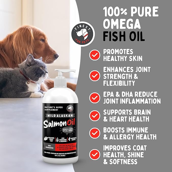 Wild Alaskan Omega-3 Blend Pollock + Salmon Oil for Dogs & Cats (16oz). 100% Pure Fish Oil Supplement with EPA & DHA for Joints, Skin & Coat, Itching, Shedding, Immune & Heart. Tasty & Easy to Give.