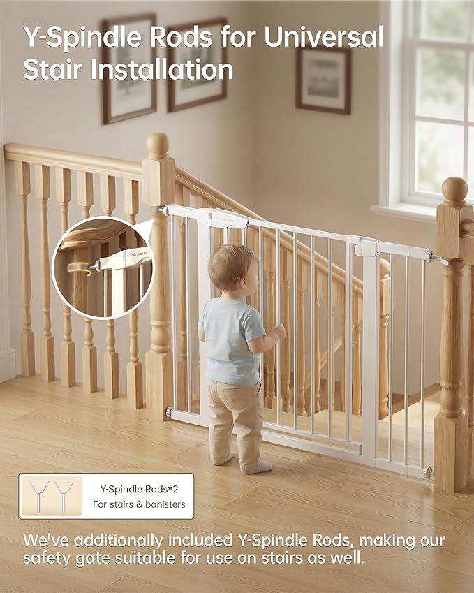 Baby Gate for Stairs, 29.92-38.98” Wide Pressure Mounted Baby Gate No Drill Needed, Auto Close Dog Gate for Doorways, Easy Walk Through Safety Child Gates for Toddler & Pet/Puppy, Indoor, White