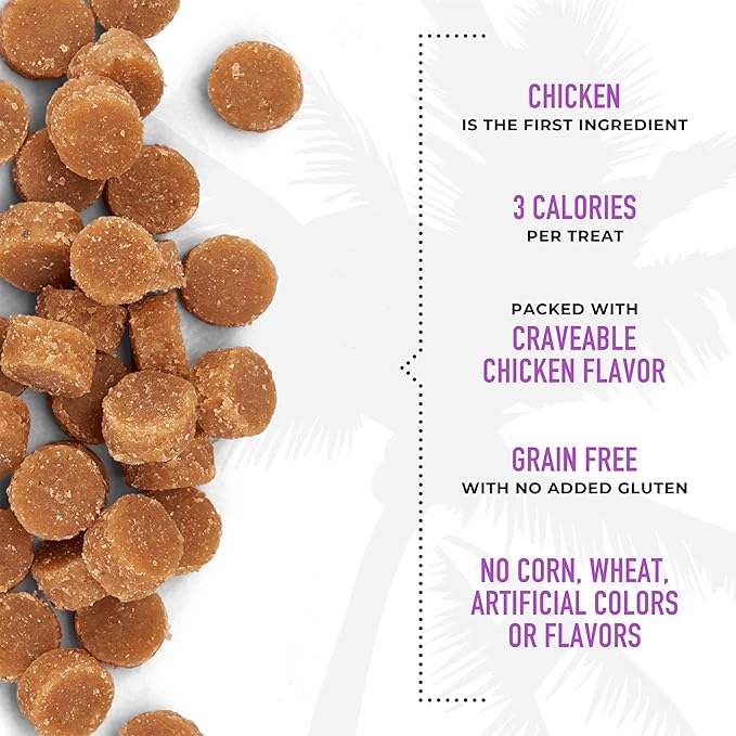 Tiki Cat Soft & Chewy Treats, Chicken Flavor, 3 Calories Per Treat with Grain-Free and No Added Gluten, 6 oz Pouch (Pack of 2)