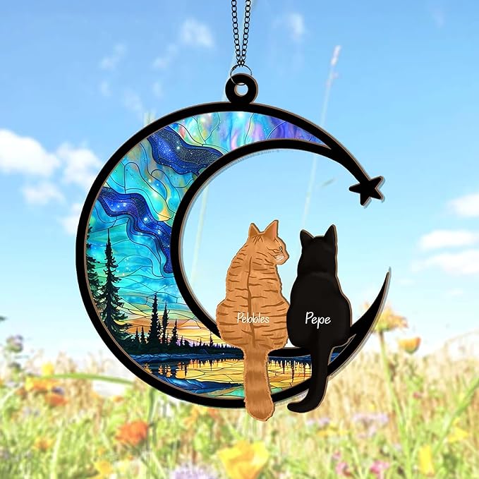 Personalized Cat Memorial Suncatcher – Custom Suncatcher with Name and Breed for Up to 3 Pets, Sympathy Gift for Pet Loss, Memorial Gift for Cat Lovers