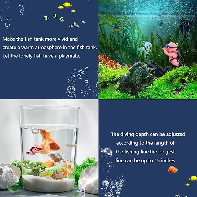 onesimcr Floating Fish Tank Decorations, Aquarium Decorations, Lovely Diver Fish Tank Decorations, Floating Device Fish Tank Accessories，Suitable for All Kinds of Fish Tanks(Pink)…