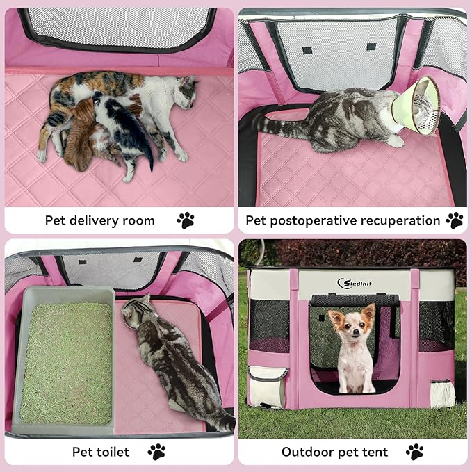 Dog Playpen,Cat Pet Puppy Pen,Portable Playpens for Dogs Indoor Outdoor Travel Camping Use,Foldable Dog Kennel Tent Crate for Rabbit Small Animals with Carrying Case (Pink, Small)