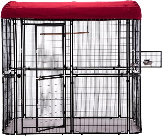 87-Inch Heavy Duty Walk-in Bird Cage with Cover – Large Outdoor Aviary Metal Birdcage with Stand, 7.22x5.25x6.8ft Flight Space for Macaw, Budgie, Conure, Lovebird, Parakeet, Cockatiel