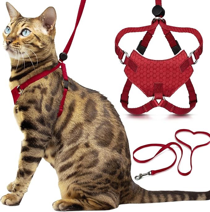 Houdini™ Escape Proof Cat Harness and Leash Set by OutdoorBengal – Red, Large Cat Harness for Walking Big Cats