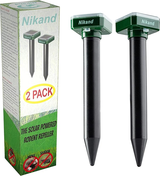 Mole Repellent Stakes 2 Pack - Gopher Repellent Ultrasonic Solar Powered - Sonic Spike Mole and Vole Deterrent for Lawn Garden & Yard - Electronic Devices Outdoors Pest Repeller Snakes Rodents Chaser