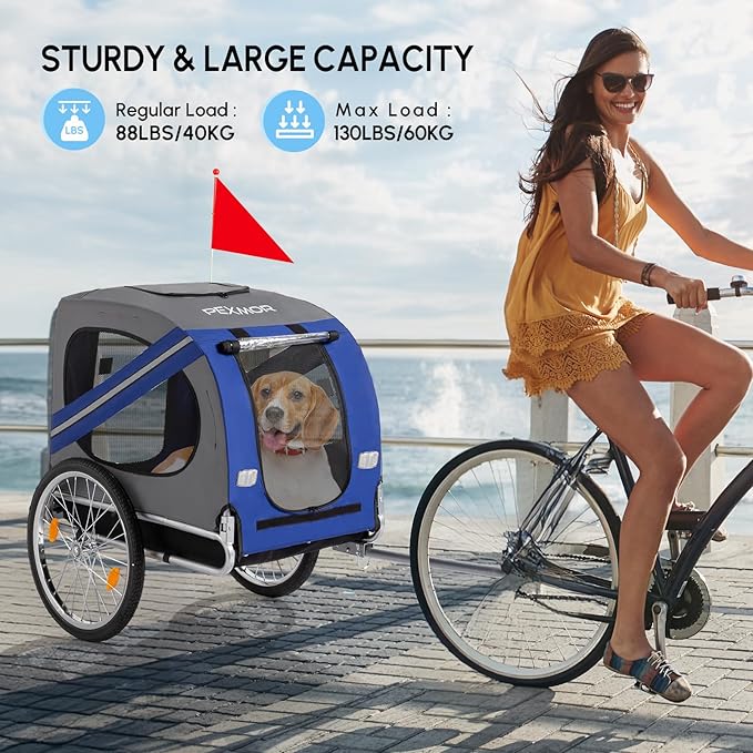 PEXMOR Dog Bike Trailer - Folding Pet Cart w/Universal Hitch, Cargo Carrier for Dog & Quick Release 20" Wheels & 3 Entrances