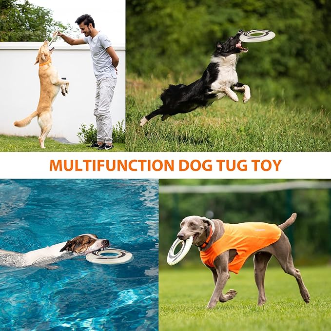 SKIPDAWG Dog Glow Tug Toy, Flying Disc Dog Toy Light Weight TPR/Nylon Fabric Non-Toxic Material, Pet Training Toys/Outdoor Night Exercise Toys for Dogs, Diameter 9 Inches