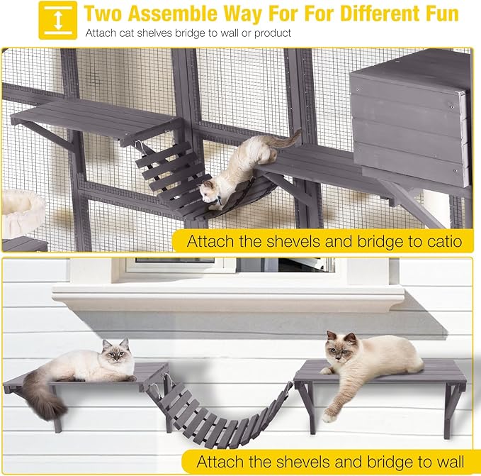 Aivituvin Catio Outdoor Cat Enclosure Window Large Cat Patio 3 Tiers with 6 Platforms and 2 Scratching Posts for Cats House 104" L