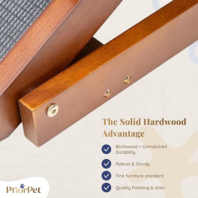 Dog Ramp for Bed with Safety Rails for High Beds up to 37" – Extra Wide 19.5" Adjustable Dog Bed Ramp for Large Dogs up to 200 lbs – Solid Birchwood, Non-Slip Rubber Surface, Foldable Design – Walnut