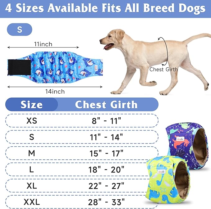 5 Pack Dog Diapers Male Reusable, Premium Belly Bands for Dogs, High Absorbing Male Dog Pee Wraps for Doggie in Incontinence or Excitable Urination Dinosaur XS