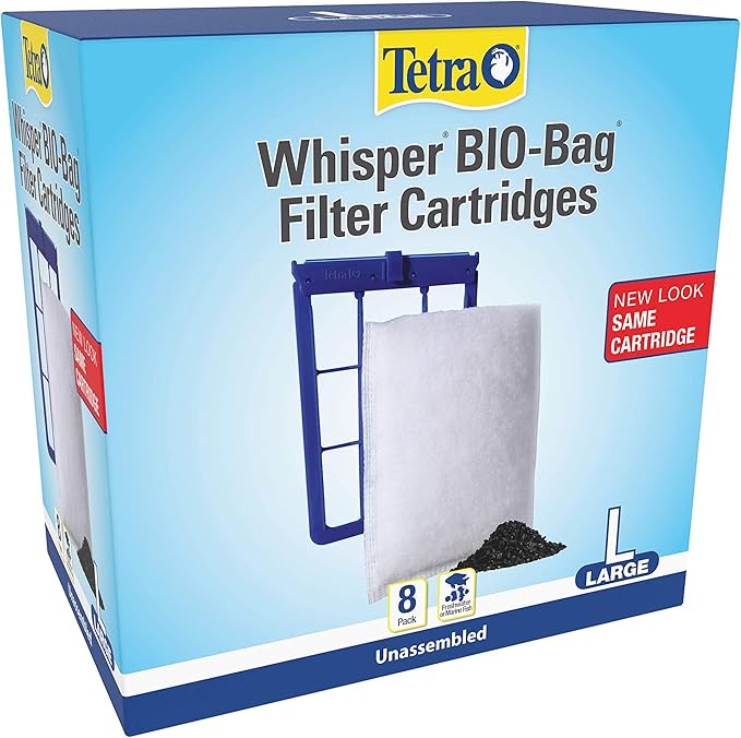 Tetra Whisper Bio-Bag Filter Aquarium Cartridges, Large Filter for Freshwater and Marine Fish, Removes Odors and Discoloration, Easy to Assemble, 8 Large Blue Filters