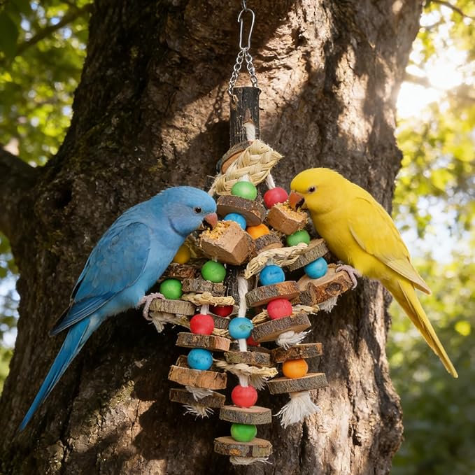 Bird Toys Chewing Toy Multicolored Wooden Blocks Parrot Cage Bite Toy for Budgerigar Cockatiel Macaws Small and Medium Birds