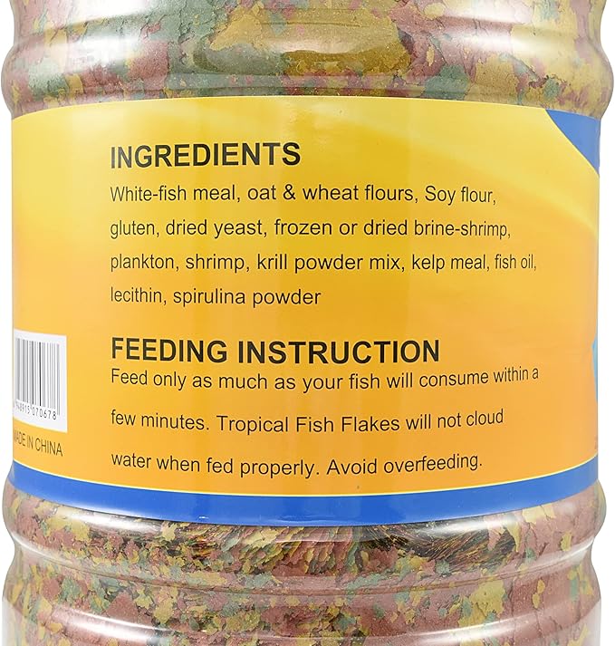 SOUTH SHORE RETAIL, LLC Color Enhancing Tropical Fish Flakes with Spirulina & Shrimp — Premium Whitefish Formula — 2.5lb Bulk Aquarium Fish Food - Veteran Owned Small Business