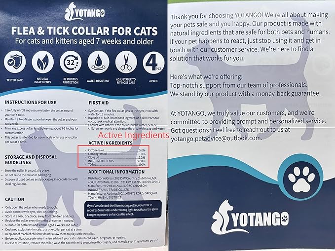 4 Pack Flea Collar for Cats, 32 Months Flea and Tick Prevention for Cat, Waterproof Cat Flea Collar, Natural Flea Treatment, Adjustable Fleas and Ticks Collars for Cats Kittens(4 Colors)