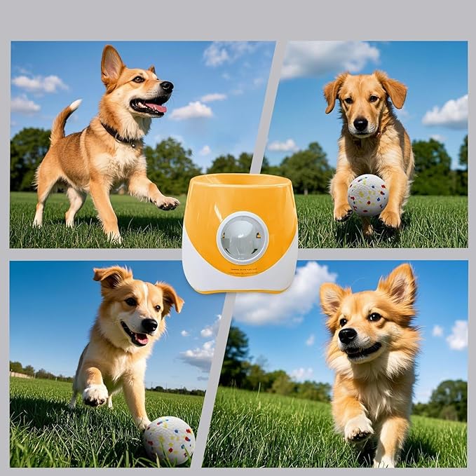 Interactive Dog Toys - Automatic Tennis Ball Launcher for Medium to Large Dogs, Outdoor Exercise & Training, Perfect Home Dog Toy 3 Ball (Orange, Large)