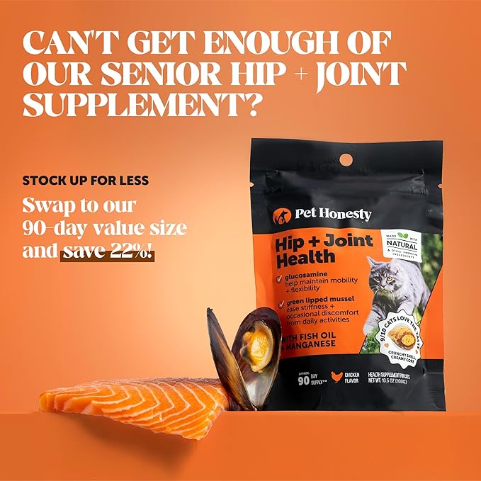 Cat Hip + Joint Health Chews – Crunchy & Creamy Cat Joint Support Supplement - Glucosamine, Chondroitin & Omega-3s – Supports Mobility, Flexibility & Comfort for Indoor & Outdoor Cats (Chicken 30-Day)