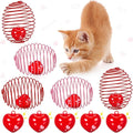 Jecery 5 Pcs Cat Spring Balls Toys Stretchable Rolling Balls Colorful Playful Coils Interactive Action Toy Caged Rats for Kitten Pet Supplies (Heart Bel,Pink Red)