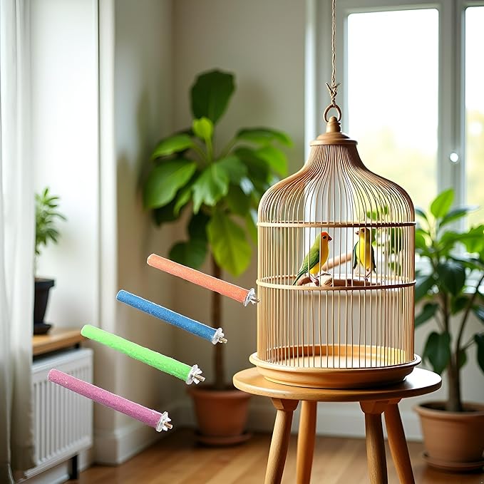 2 Pcs Multi-Color Random Bird Perch Stand Toy Wood Parrot Perch Stand Grinding Claw Sticks Sanded Surface Cage Toy for Parakeets Finches Parakeet Toys Birdcage Accessories