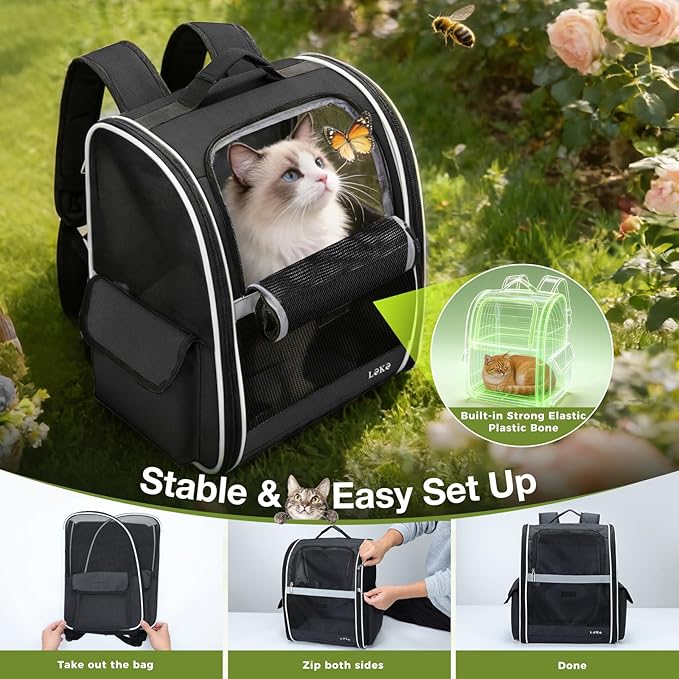 Lekereise Cat Backpack Carriers, Dog Carrier Backpacks with Breathable Mesh for Small Medium Cats Dogs Puppy Up to 20 Lbs, Pet Foldable Carrying Backpack Ventilated for Travel Hiking Collapsible