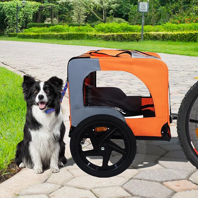 Pet Bike Trailer,Dog Bike Trailer for Small and Medium Pets,Up to 88lbs Easy Folding Cart Frame Quick Release Wheels,Non-Slip Floor,Internal Leash