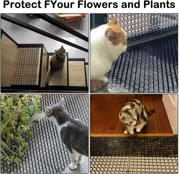 Fhiny 8"×16" Cat Deterrent Mat,12 Pack Cat Scat Mat with Spike Cat Repellent for Kitten Coverage Digging Deterrent Training Network for Animals (12 Pack/8"×16")
