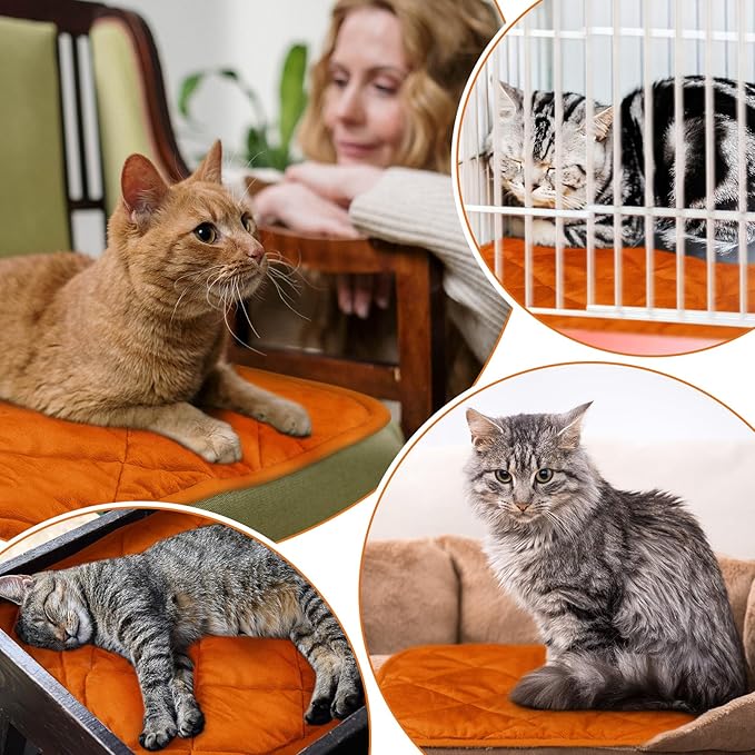 4 Pack Self Heating Cat Pad Self Warming Dog Mat Reflects Body Heat Extra Warm Thermal Pet Pad Washable Dog Cat Bed Crate Bed Mat Blanket(19 x 27.5 Inch,Orange)