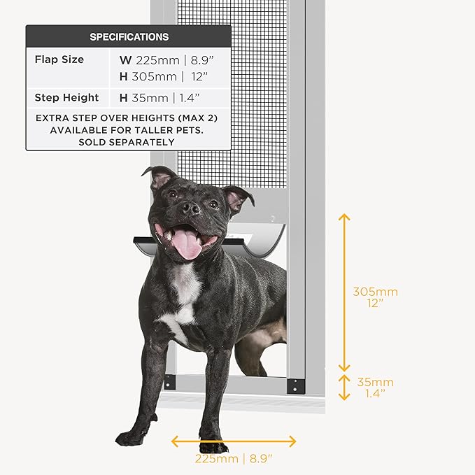 Hakuna Pets V2 Patio Pet Door Screen Insert Panel for Sliding Doors, Fits Door Track Min Ht 59.05" to Max Ht 84.25", UV Resistant Mesh, Magnetic Dog Door, Easy Install and Removal, Medium, Silver