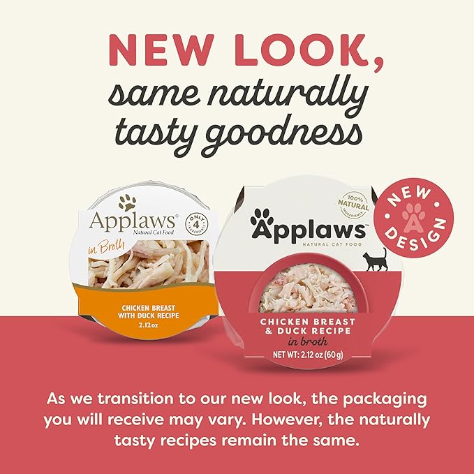Applaws Natural Wet Cat Food in Broth, Limited and Natural Ingredients, High Protein with No Artificial Additives, Chicken Breast & Duck in Broth (10 x 2.12 oz Easy-Open Cups)