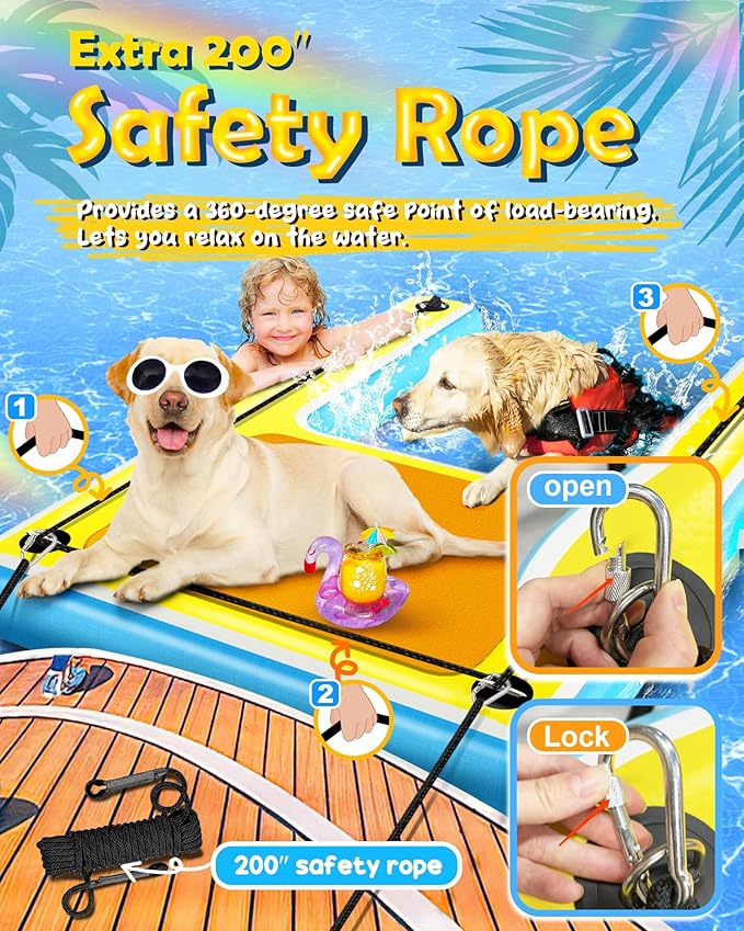 Inflatable Dog Pool Water Ramp – 60"x40" Extra Large Boat Ramp for Dogs Up to 240 lbs, Non-Slip EVA Foam Inflatable Dock Floating Platform, Pool Floats Platform for Lakes, Boats& Oceans