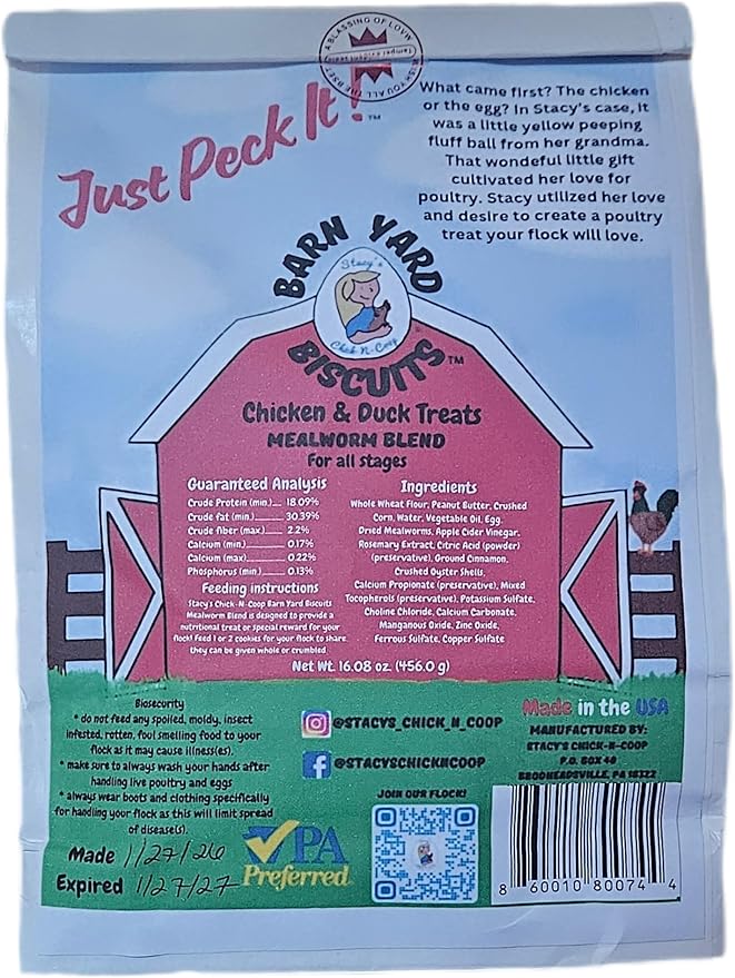 Stacy's Chick-N-Coop Barn Yard Biscuits - Chicken & Duck Treats - Treats for Chickens, Ducks, Turkeys, Quail, Guinea hens