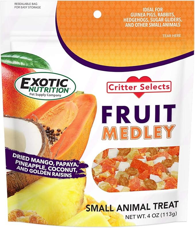 Fruit Medley Treat - Healthy Natural Dried Fruit Treat - Sugar Gliders, Squirrels, Chinchillas, Prairie Dogs, Opossums, Marmosets, Monkeys, Parrots, Birds, Rabbits, Guinea Pigs & Small Pets (4 oz.)