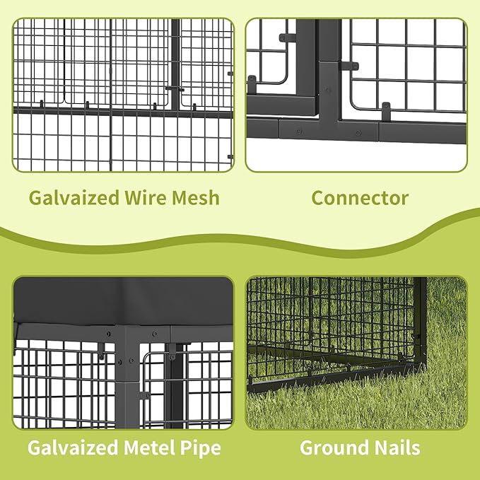 Outdoor Dog Kennel with Dog Fence for Medium/Small Dogs Anti-Rust Coating Cage with Roof All Weather Resistant Dog House with Double Locks