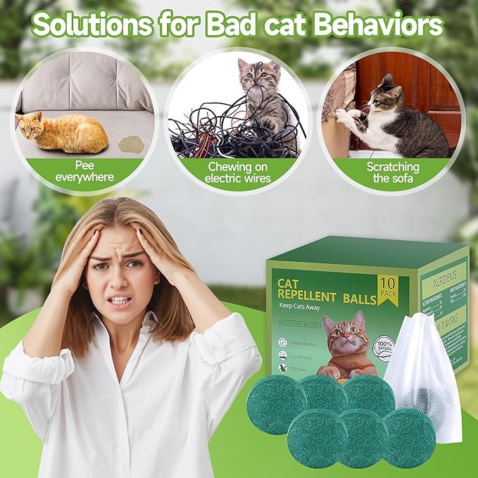 10 Pack Cat Deterrent Outdoor, Natural Peppermint Oil Cat Deterrent Outdoor Indoor, Peppermint Oil Formula to Help Discourage Cats from Gardens, Furniture & Lawns