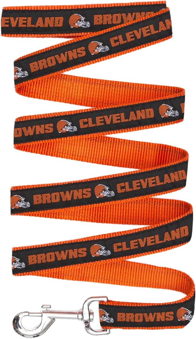 Pets First NFL Licensed Cleveland Browns Pet Leash, Size Small – Durable Satin Dog & Cat Walking Strap and Pet Tether with Embroidered Team Name & Logo