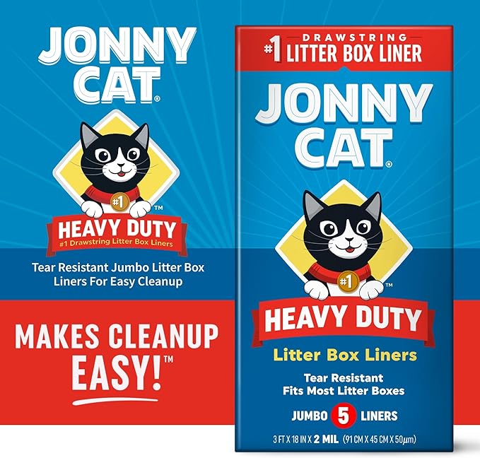 Jonny Cat Litter Box Liners: Heavy Duty - Tear & Leak Resistant - Drawstring Close - Jumbo, 5 Count