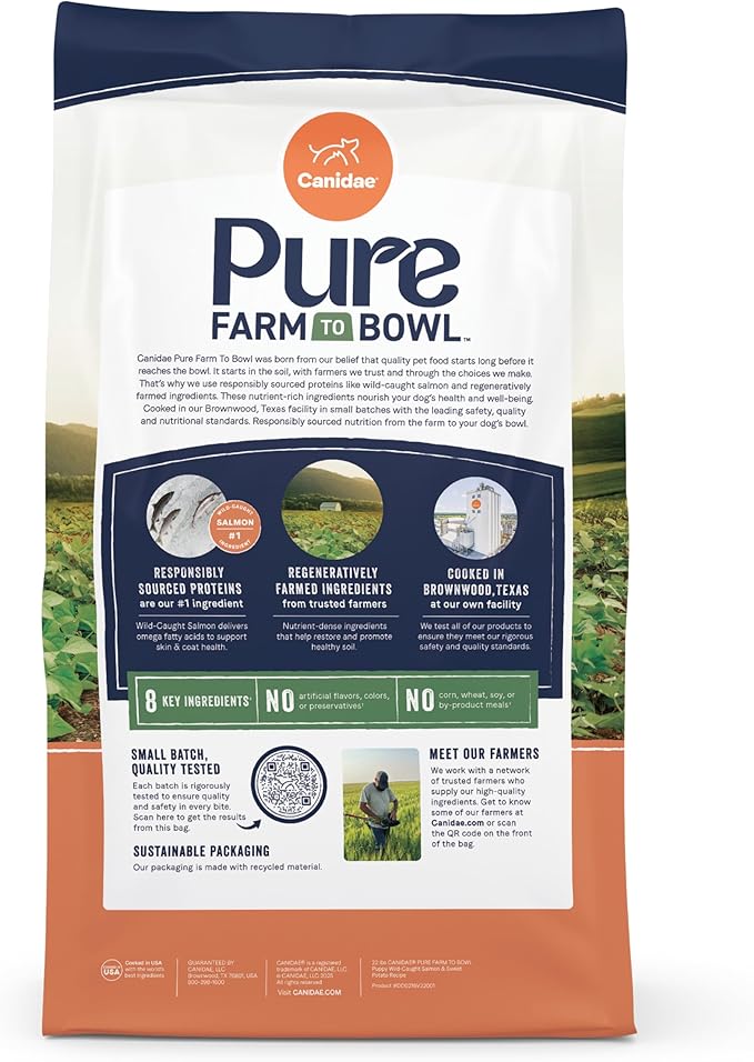 Canidae Pure Farm to Bowl Wild-Caught Salmon & Sweet Potato, Puppy Dog Food, Grain-Free, 4lb