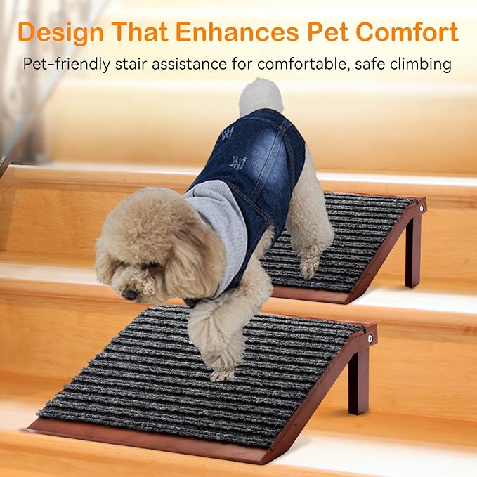 In hand Dog Ramp, Low-Angle Pet Stair Ramp for Small Dogs & Cats for Any Staircase, Non-Slip Steps Stair Assist for Elderly, Injured Pets, 2 Packs