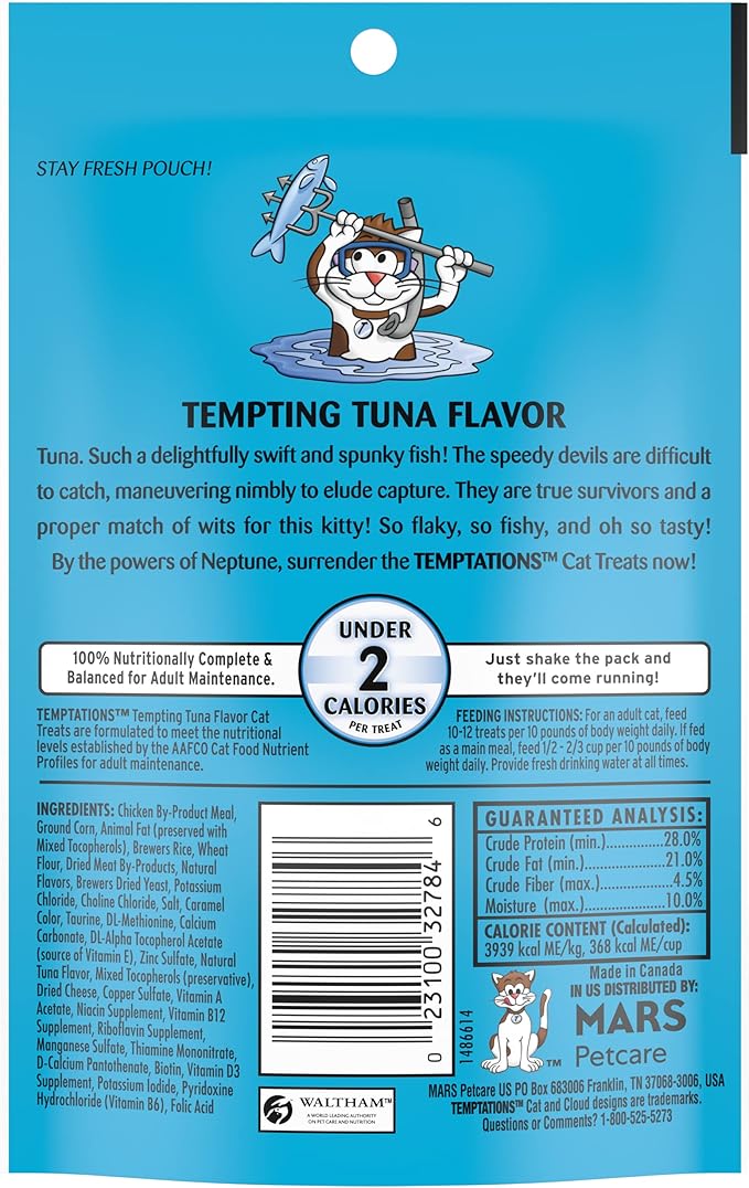 Temptations Cat Treats Classic Crunchy and Soft Cat Treats, Tempting Tuna Flavor, 3 oz. Pouch (Pack of 12)