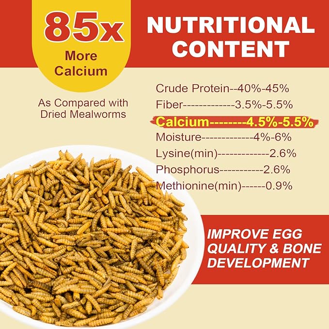 5.5LB Dried Black Solider Fly Larvae, BSFL is High Protein Chicken Feed with 85x More Calcium Than Dried Mealworms, Poultry Treats, Chickens Love, Birds Love, Hens Love, Ducks Love