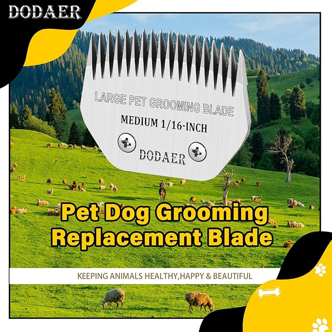 Detachable Pet Dog Grooming Clipper Steel Blade,Compatible with Andis Medium Blending,Oster A5,Wahl KM10 Series Clippers,Medium,1/16-Inch Cut Length for Large Dog,Horses,Sheep（64330）