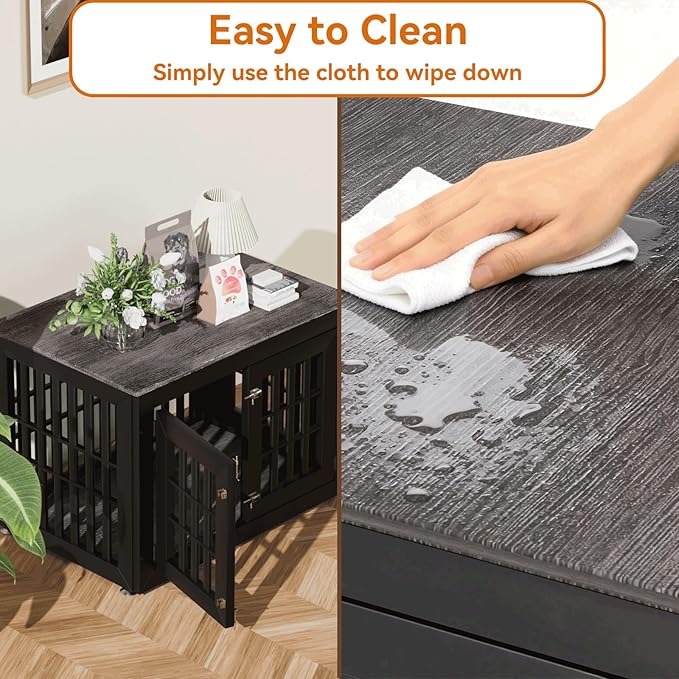 38" Heavy Duty Dog Crate Furniture for Small,Medium and Large Dogs,Rustic Wooden Dog Cage Kennel Indoor Furniture with Waterproof Top,Decorative Pet House Side End Table (Black & Grey)