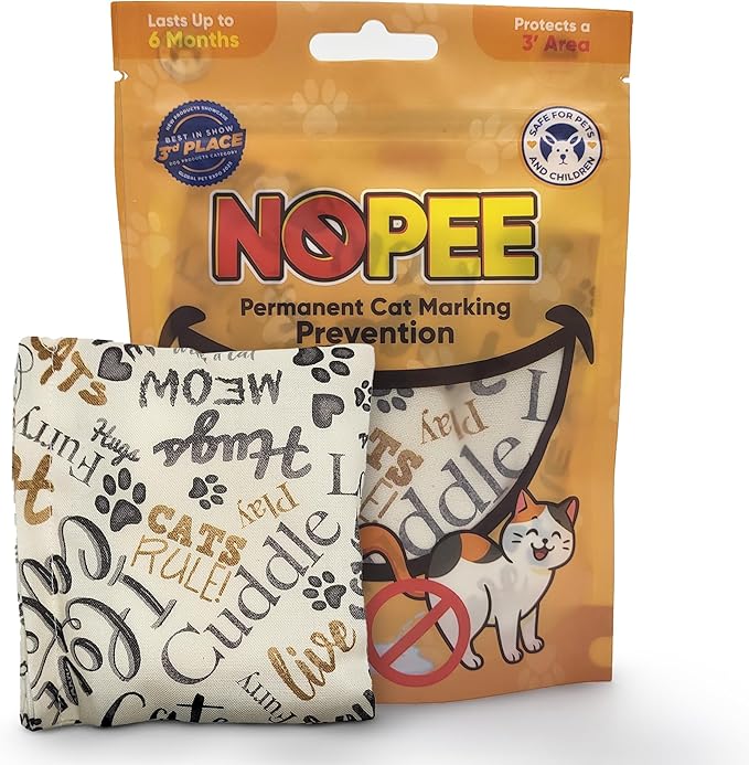 Cat Marking Prevention - Indoor - Permanent - Effective - Stops Cats from Marking or Peeing - Eliminates a Cats' urge to Mark, Put Bag Down & Your Problem is Solved! (White with Cats)