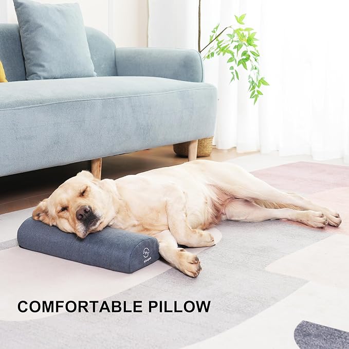Dog Bolster Pillow for Large Dogs, Benefit for Cervical Vertebra and Neck, Easy to Carry When Traveling, with High Resilience Foam, Machine Washable Cover＆Easy to Clean (Dark Gray, Large)