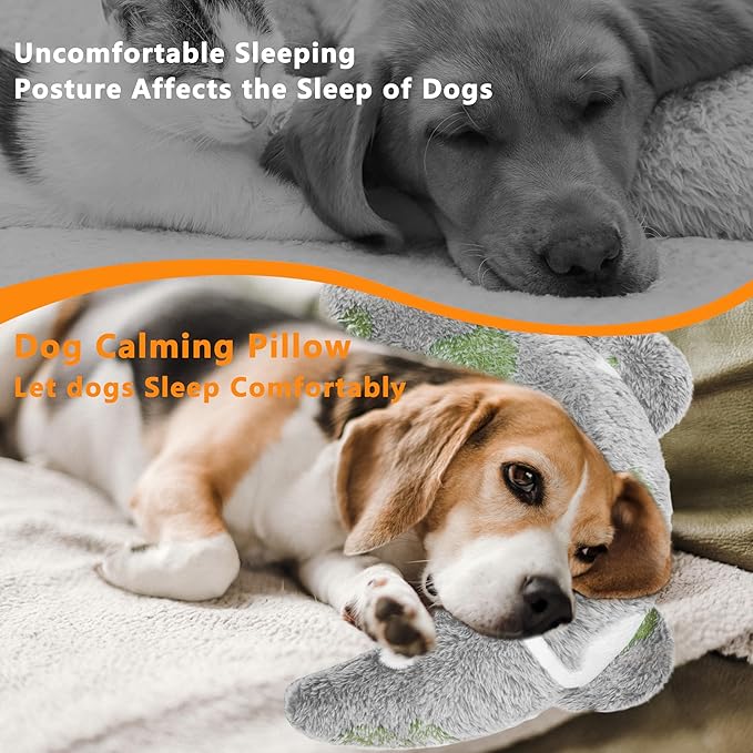 Pet Calming Pillow for Dogs, Soft U-Shaped Pillow Glow in The Dark, Joint Relief, Sleep Comfortably,Suit for Small, Medium, Large Dogs, Fluffy Pet Neck Pillow (M-Yellow Gray)