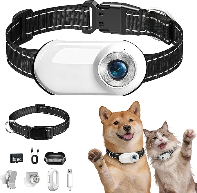 Cat Camera Collar 1080P HD Video Recording 32GB Memory Card Included, Pet Camera Collar for Cats & Dogs, Lightweight POV Collar Camera Wide Angle Lens, Mini Action Camera0 Indoor Outdoor Adventures