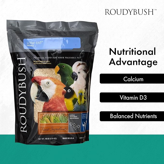 RoudyBush Low Fat Food for Adult Birds & Chicks - Scientifically Formulated Bird Feed, Bird Food Pellets w/Corn, Wheat, Soy & More - Nutritious & Healthy Feed for Birds (Crumble, 10lb)