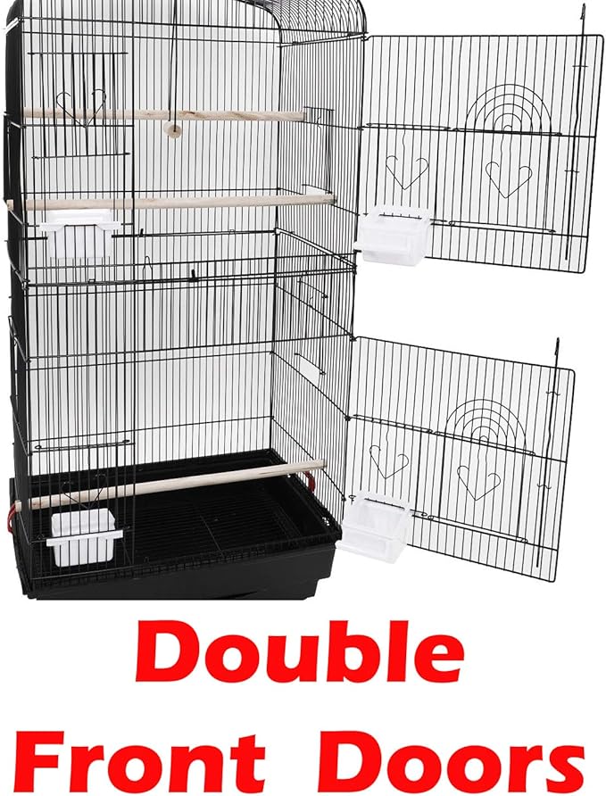 Large Canary Parakeet Cockatiel Lovebird Finch Roof Top Bird Cage with Stand -18"x14"x60" (Black)